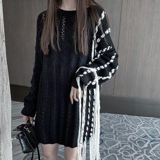 Fringed -detail Round-neck Sweater Black - One Size