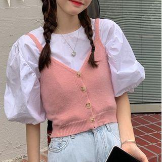 Button-up Camisole Top / Short-sleeve Blouse