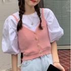 Button-up Camisole Top / Short-sleeve Blouse
