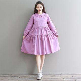 Layered Long-sleeve Collared Dress