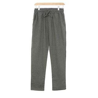 Drawstring-waist Pinstriped Pants Gray - One Size