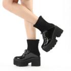 Platform Block Heel Paneled Short Boots