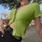 Short-sleeve Ribbed Cropped Knit Top