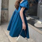 Puff Sleeve Square-neck Dress