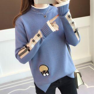 Plaid-panel Mock-neck Sweater