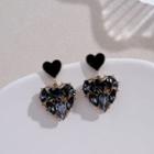 Heart Faux Crystal Dangle Earring 1 Pair - Silver Needle - Heart - Black - One Size