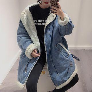 Fleece Denim Zip Jacket As Shown In Figure - One Size