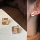Square Ear Stud 1335a - 1 Pair - White & Yellow - One Size