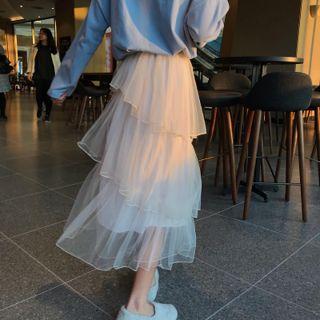 Mesh Midi Layered Skirt Light Pink - One Size