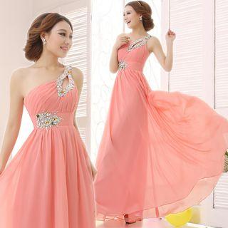 Embellished One Shoulder A-line Evening Gown