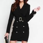 Long-sleeve  Double-breasted Mini A-line Dress