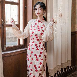 Long-sleeve Panel Midi Sheath Dress