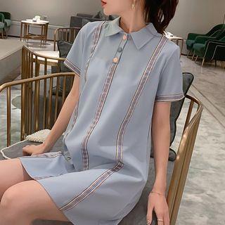 Short-sleeve Contrast Trim Mini Chiffon Polo Dress