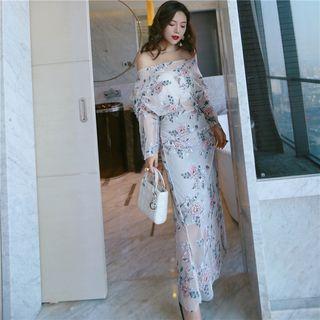 Off-shoulder Embroidery Maxi Dress
