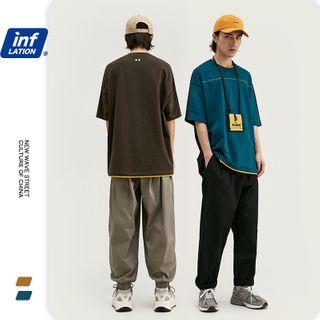 Unisex Colorblock Mock Two-piece Loose T-shirt