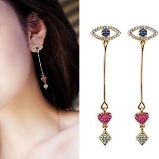 Rhinestone Eye & Heart Dangle Earring As Shown In Figure - One Size