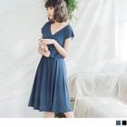 Cap Sleeve V-neck Gather-waist Dress