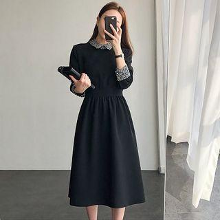 Tweed Panel Midi A-line Dress