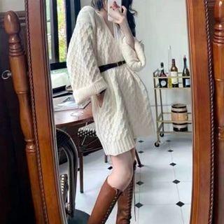 Long-sleeve Sweater Dress With Belt