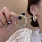Rhinestone Faux Pearl Open Hoop Earring E4984 - 1 Pair - Gold - One Size