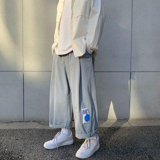 Lettering Patch Cropped Wide Leg Pants