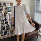 Short-sleeve Pleated Shirt Dress White - One Size