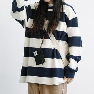 Lettering Embroidered Stripe Sweatshirt
