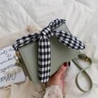 Faux Leather Gingham Bow Flap Crossbody Bag
