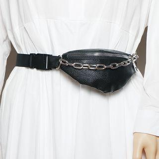 Faux Leather Chain Belt Bag Black - One Size