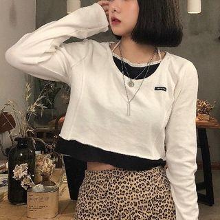 Mock Two-piece Lace Trim Long-sleeve T-shirt T Shirt - White - One Size