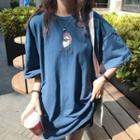Elbow-sleeve Print Long T-shirt