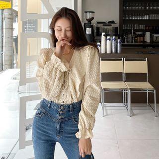 Lace-up Textured Blouse