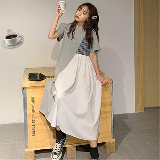Stitched Plaid Short-sleeved Dress