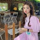 Short-sleeve Collar Pleated A-line Dress Pink - One Size