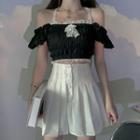 Cold-shoulder Smocked Cropped Blouse / A-line Skirt