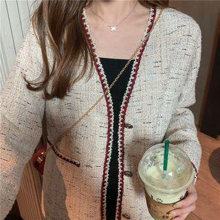 Contrast Trim Tweed Buttoned Jacket Off-white - One Size