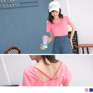 Scoop Neck Cross Strap Short-sleeve Top