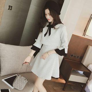 Mock Two-piece Bow Bell-sleeve Dress