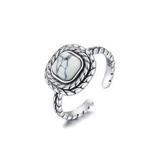 925 Sterling Silver Fashion Elegant Geometric Square Turquoise Adjustable Open Ring Silver - One Size