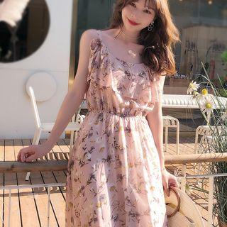 Sleeveless Floral Chiffon A-line Maxi Dress