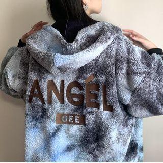 Lettering Tie Dye Fleece Zipped Hooded Jacket Blue - One Size