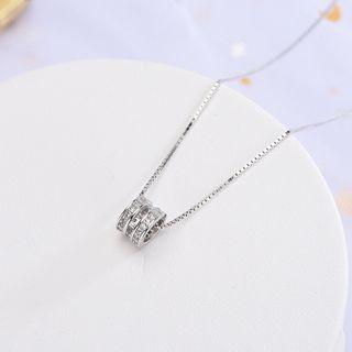 925 Sterling Silver Rhinestone Pendant Necklace Ns293 - Silver - One Size