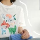 Animal Print Loose-fit Short-sleeve T-shirt White - One Size