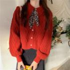Corduroy Midi A-line Skirt / Floral Print Panel Sweater