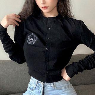 Lettering Embroidered Cropped Cardigan