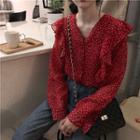 Dotted Frilled Long-sleeve Chiffon Blouse