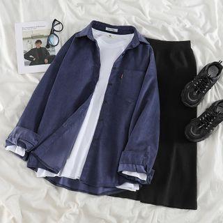Denim Shirt Jacket / Midi A-line Skirt