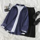 Denim Shirt Jacket / Midi A-line Skirt