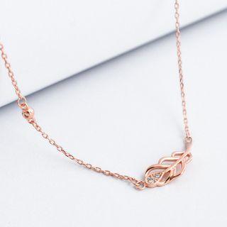 925 Sterling Silver Leaf Necklace Rose Gold - One Size