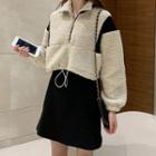 Set: Faux Shearling Sweatshirt + Spaghetti Strap Mini Dress